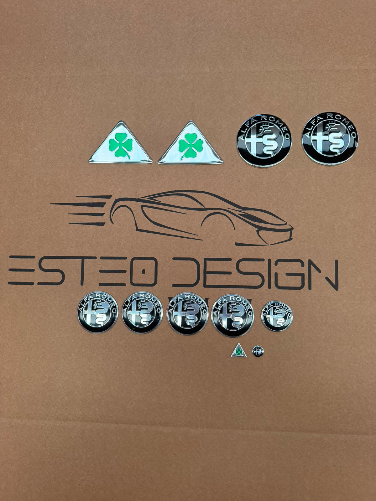 LOGHI/STEMMI ALFA ROMEO NERO ARGENTO 11 PEZZI LOGHI RUOTE DIAMETRO 50 MM