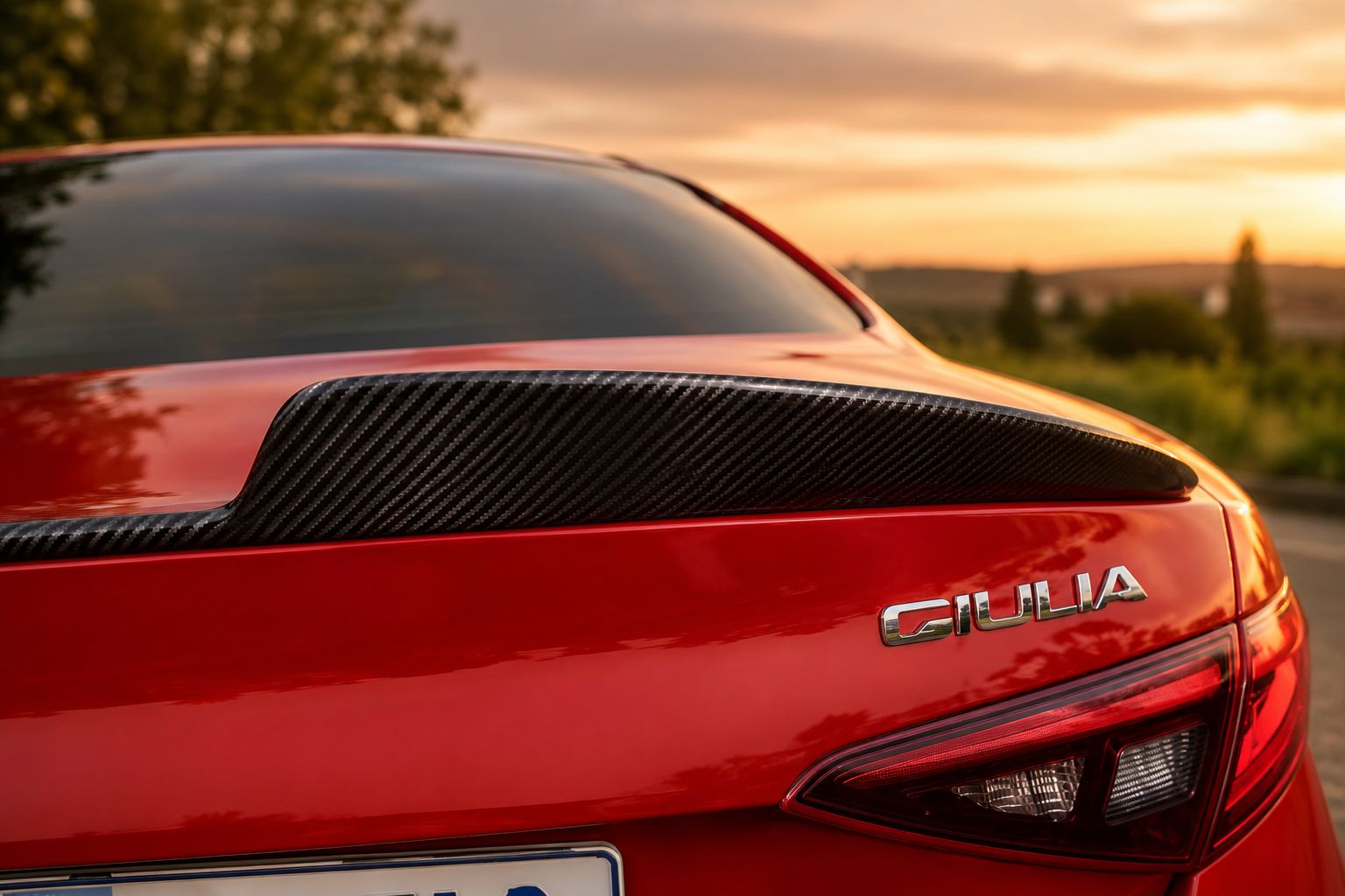 Vista laterale spoiler in fibra di carbonio Alfa Romeo Giulia stile GTA